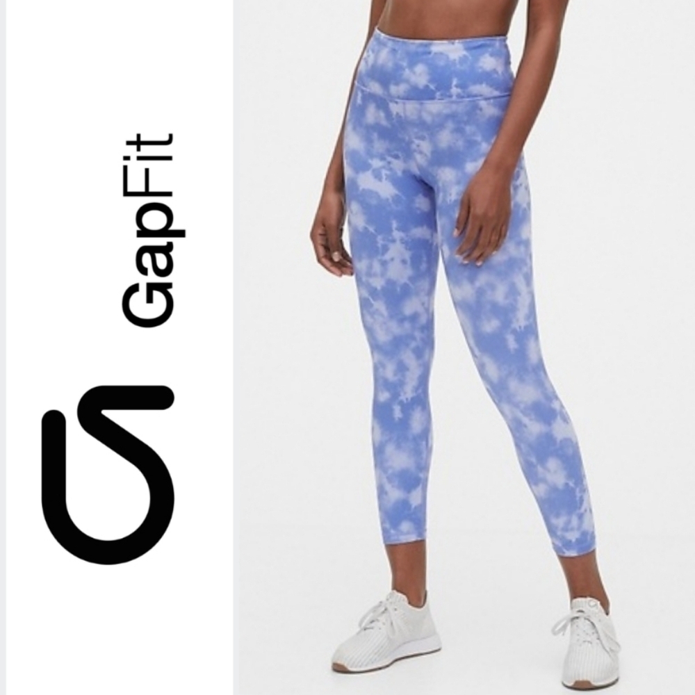 "Like new!" GapFit Eclipse High Rise 7/8 Leggings, Tie Dye Blue / White